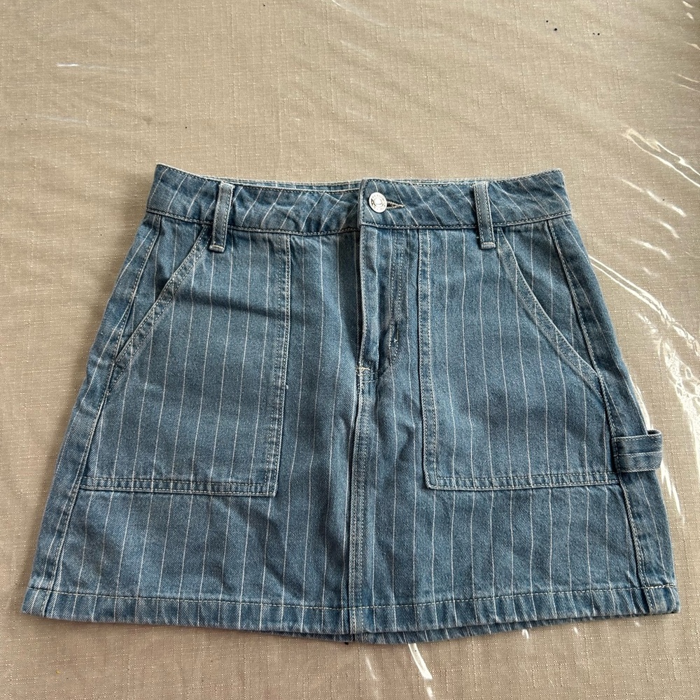 PacSun Denim Mini Skirt with White Stripes